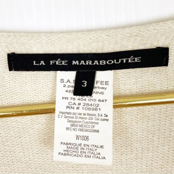 LA FEE MARABOUTEE Angora blend ivory Vneck sweater cardigan front button medium - Picture 5 of 10